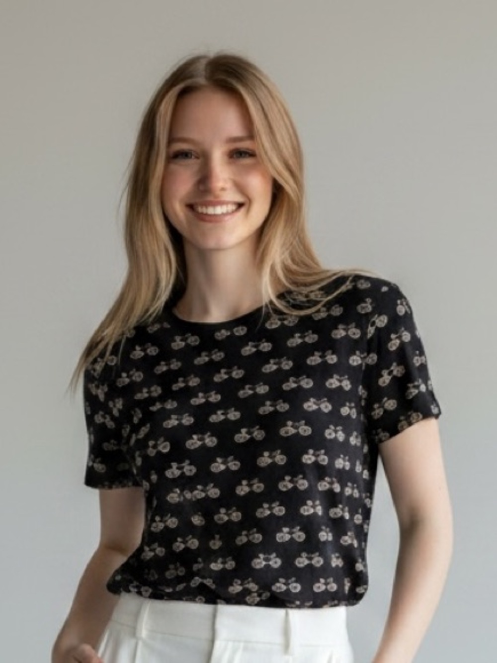 French Connection Sonny Slub Bicycle Print Tee Large